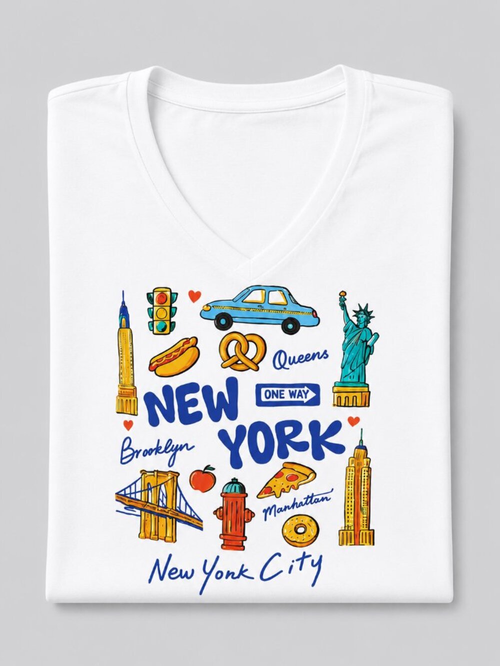 Studio 33 Women’s New York City Landmark V-Neck Short Sleeve White Tee S-XL